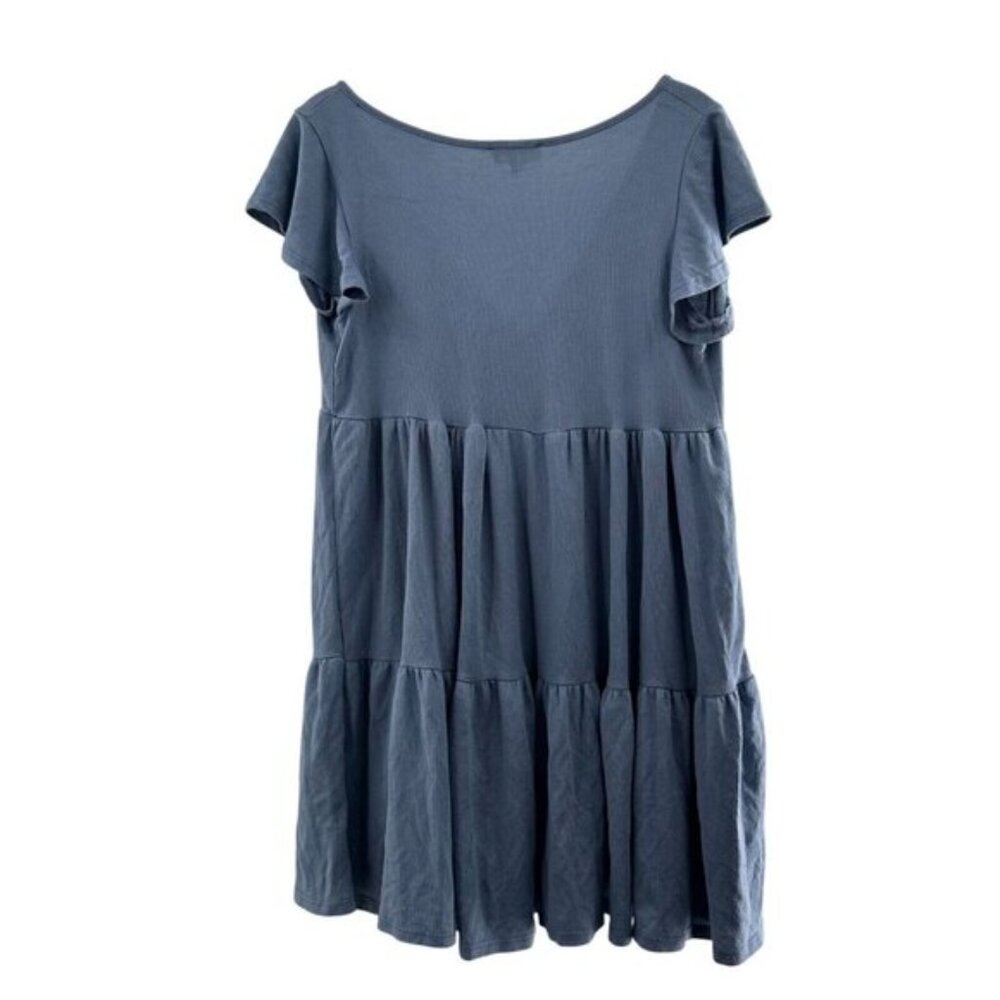 See You Monday Blue Tiered Short Sleeve Mini Dress M Babydoll Top Tiered Boho